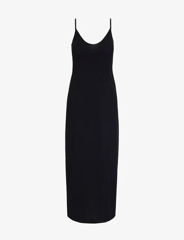 Black slip dress on a white background