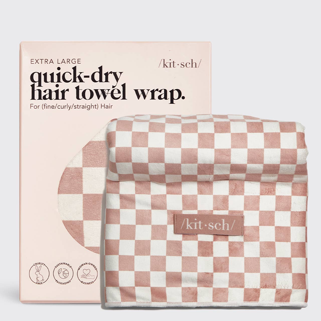 Extra Large Quick-Dry Hair Towel Wrap Terracotta Checker