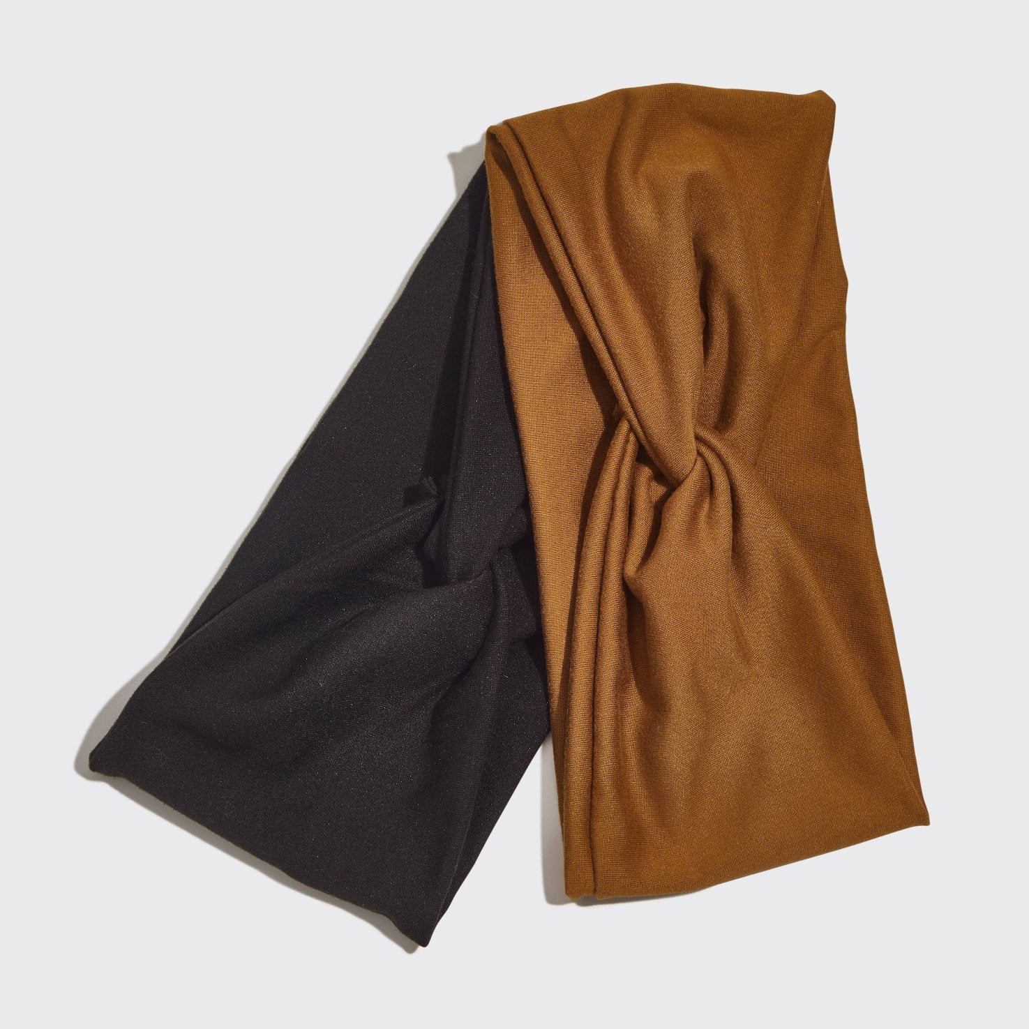 Recycled Fabric Wide Headbands 2pc set - Black & Camel - OLIVIA PAISLEY