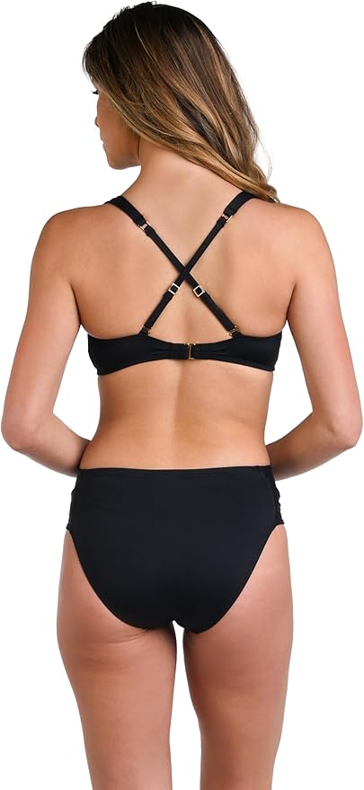 Island Goddess V-Neck Over the Shoulder Bikini Top Black - OLIVIA PAISLEY