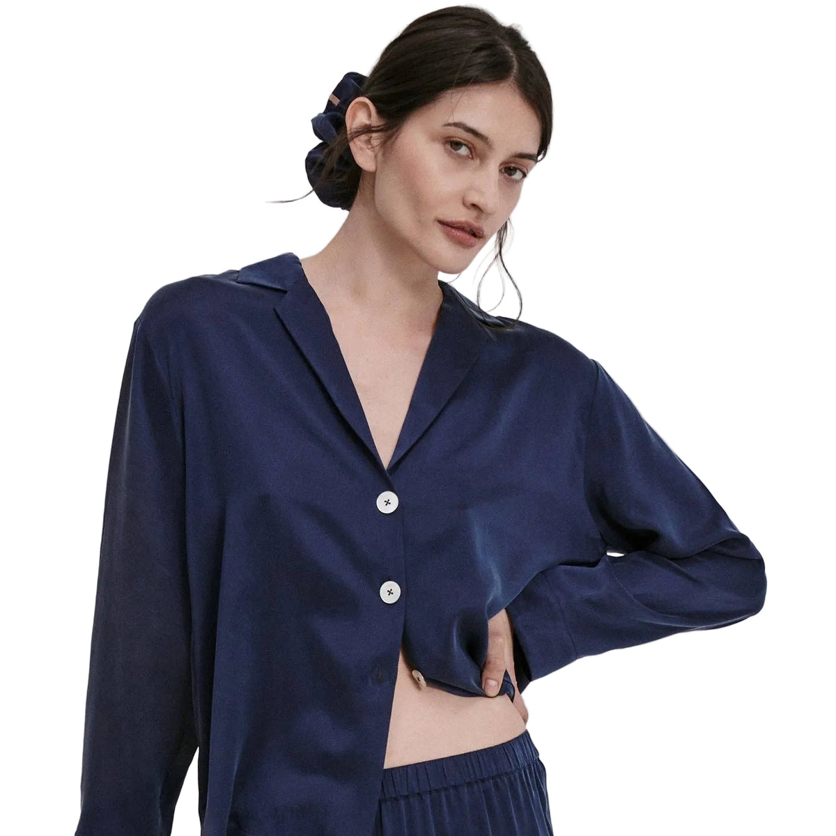 Lunya Washable Silk Classic Scrunchie: Deep Blue - OLIVIA PAISLEY