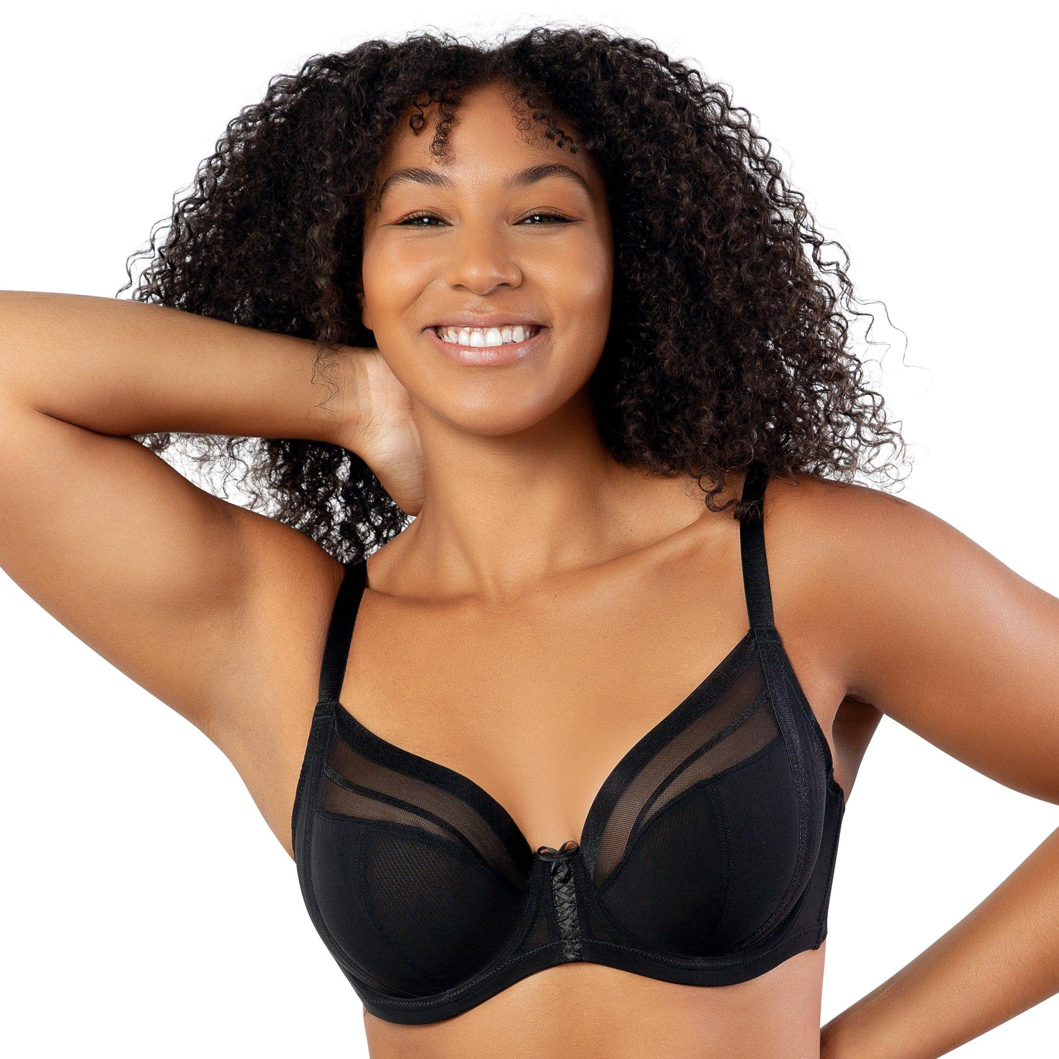 model wearing a black plunge bra
