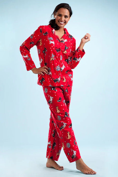 LA CERA Women's Cotton Knit & Flannel Pajama Set | Cozy Plaid Pajamas With Solid Knit Top