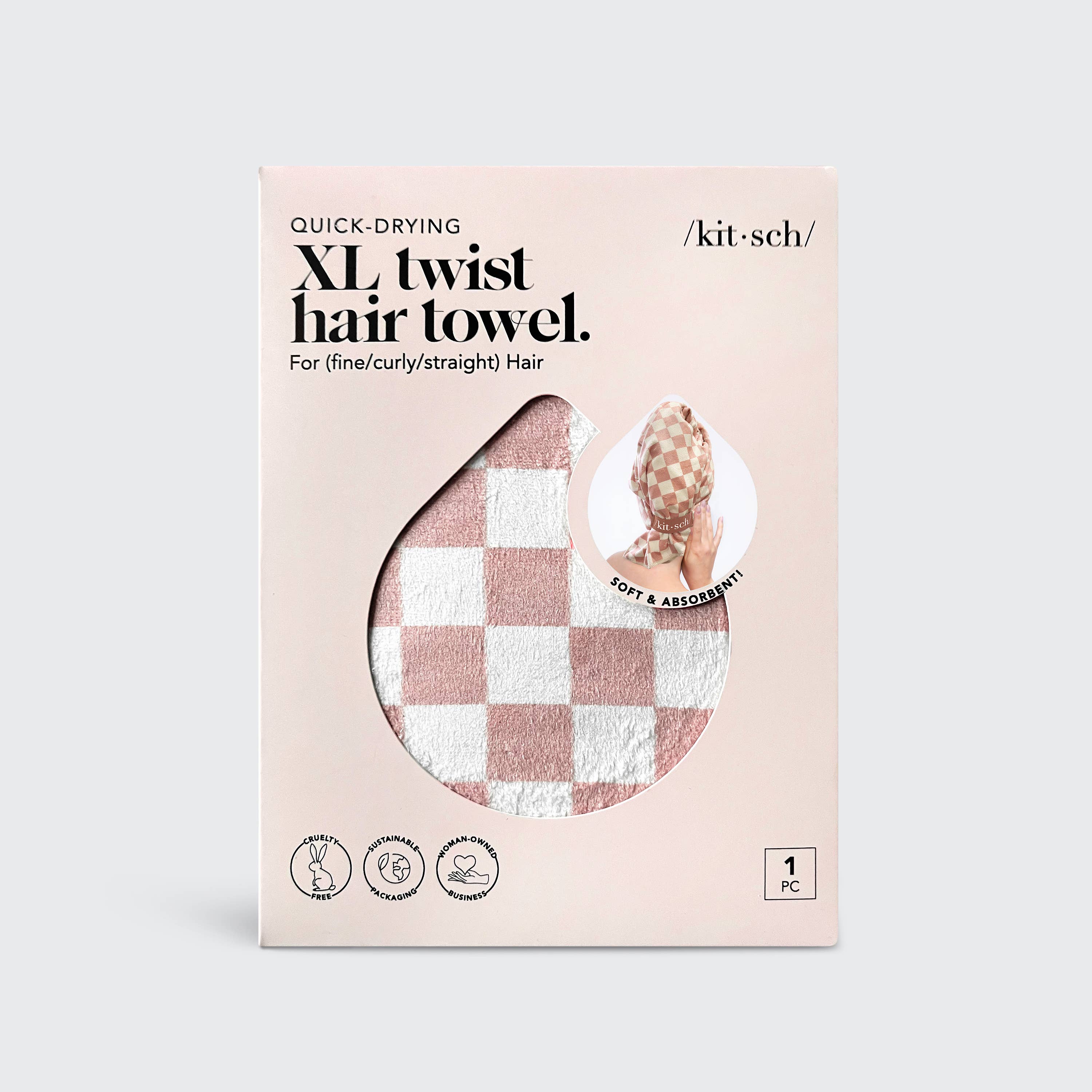 Extra Large Quick-Dry Hair Towel Wrap Terracotta Checker