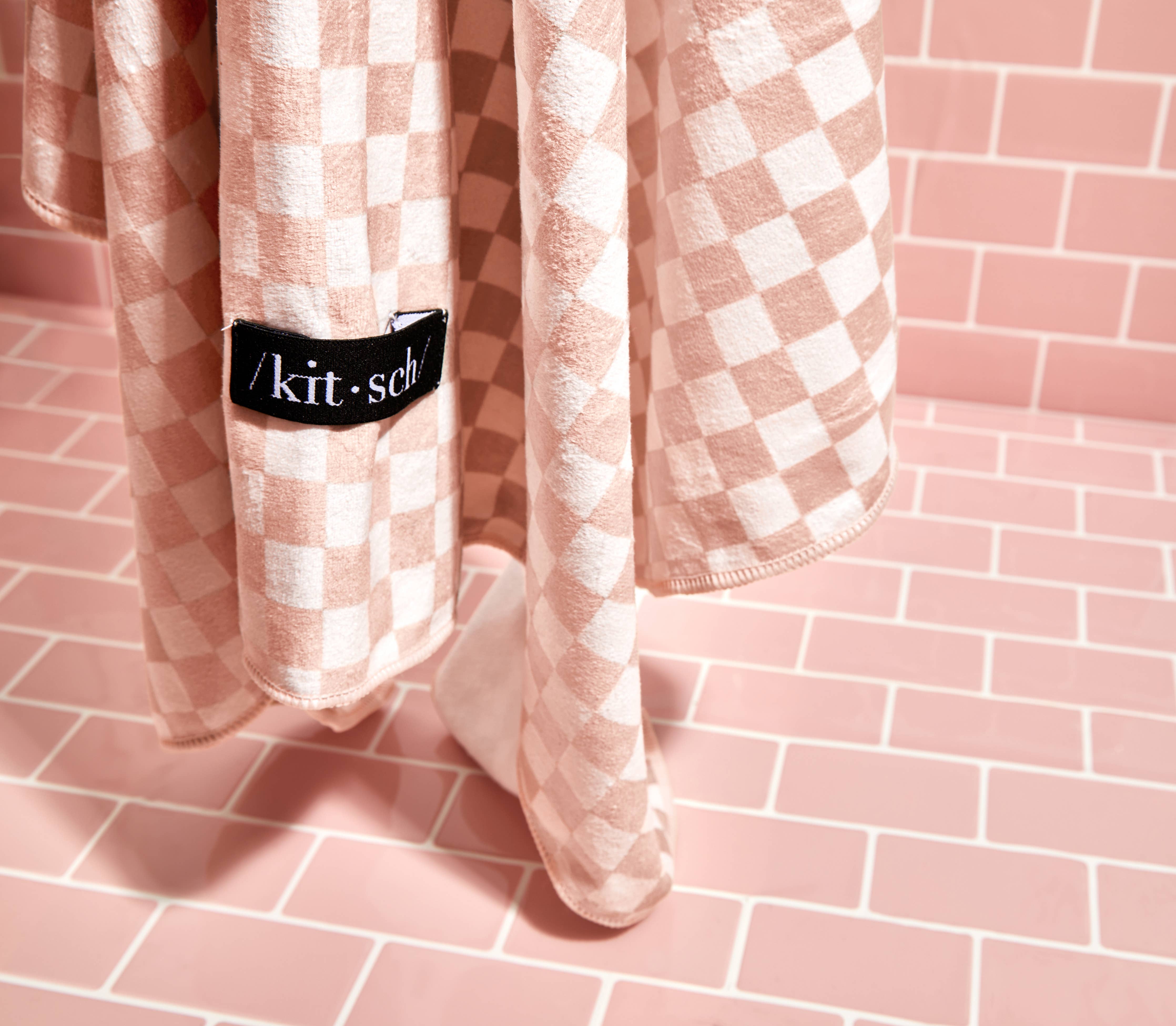 Extra Large Quick-Dry Hair Towel Wrap Terracotta Checker