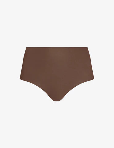 Brown high-waisted bikini bottom on a white background