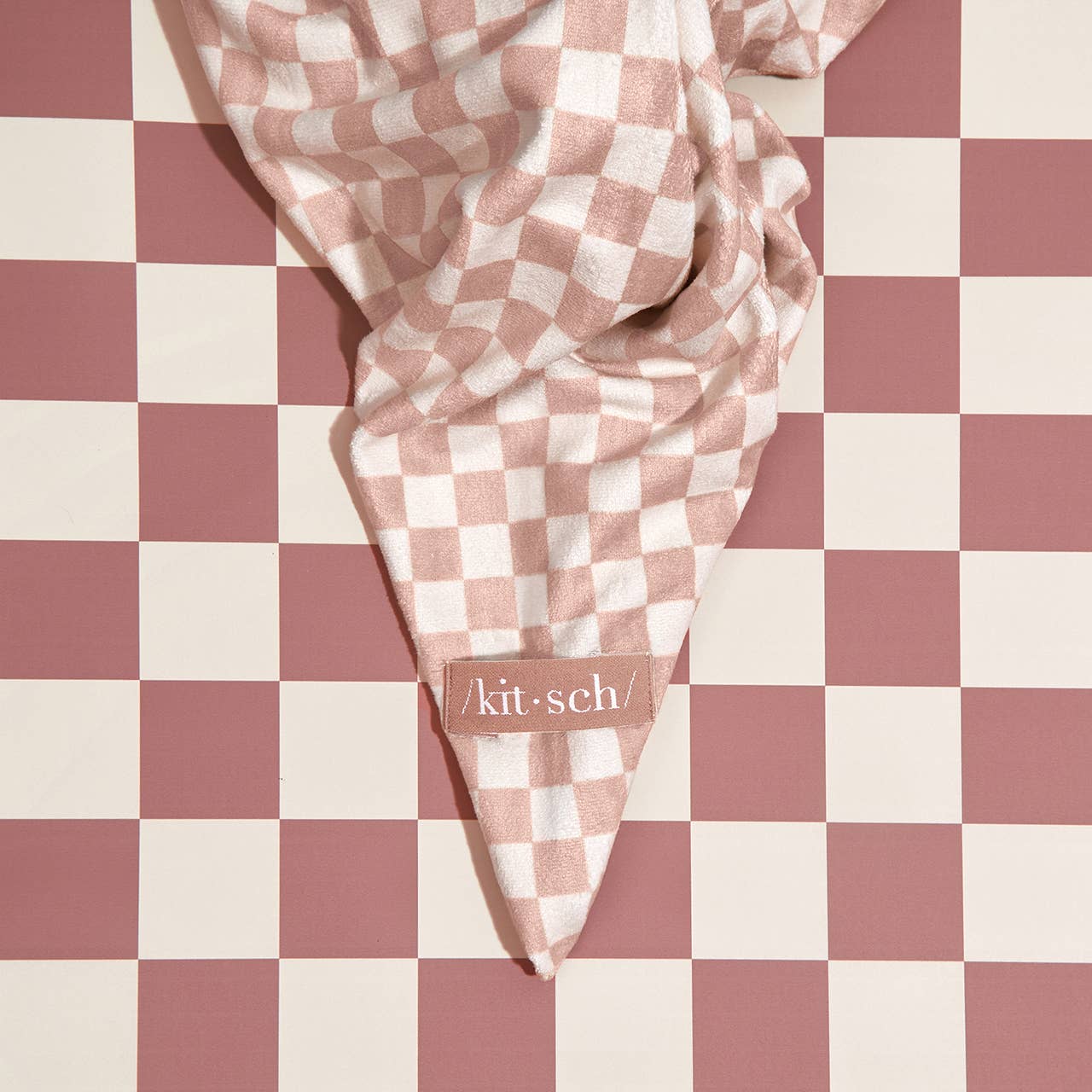 Extra Large Quick-Dry Hair Towel Wrap Terracotta Checker