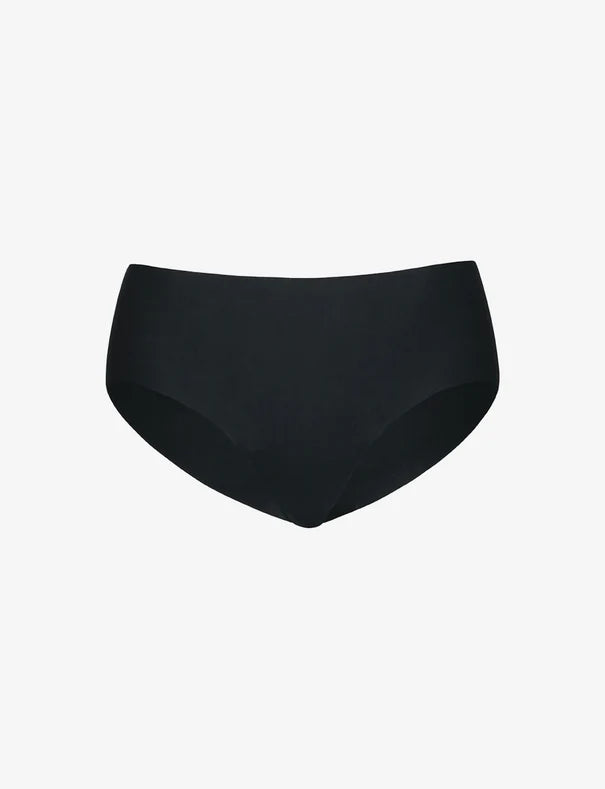 Black high-waisted underwear on a light gray background