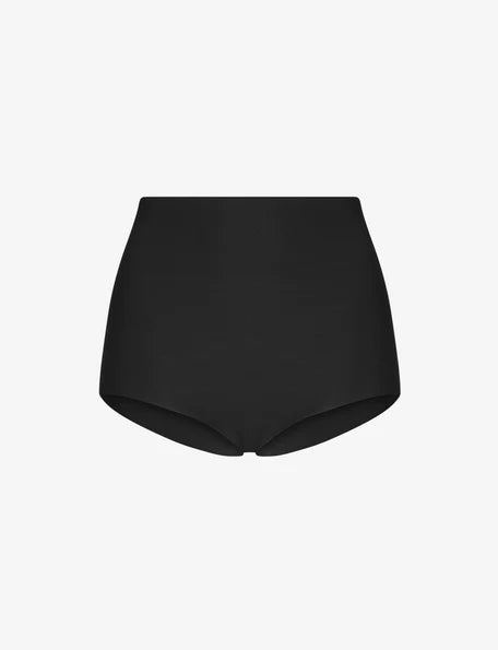 Black high-waisted underwear on a light gray background