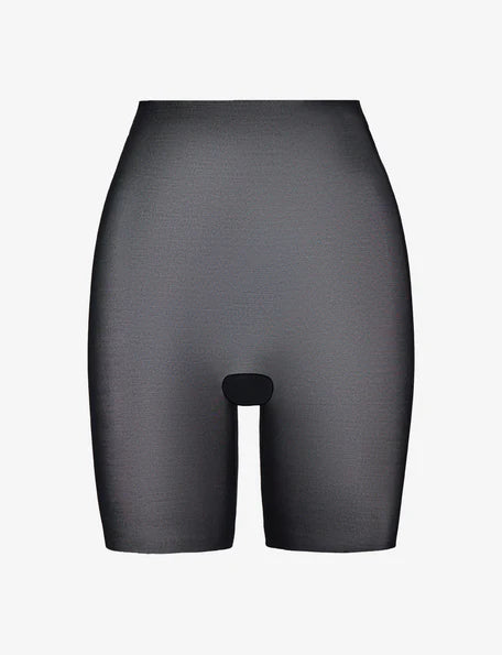 Black shapewear shorts on a light gray background