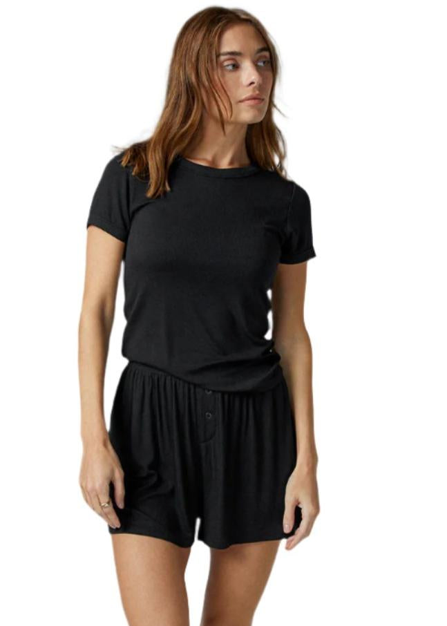 Soft Modal Rib Tee Two Piece Short Set - OLIVIA PAISLEY 