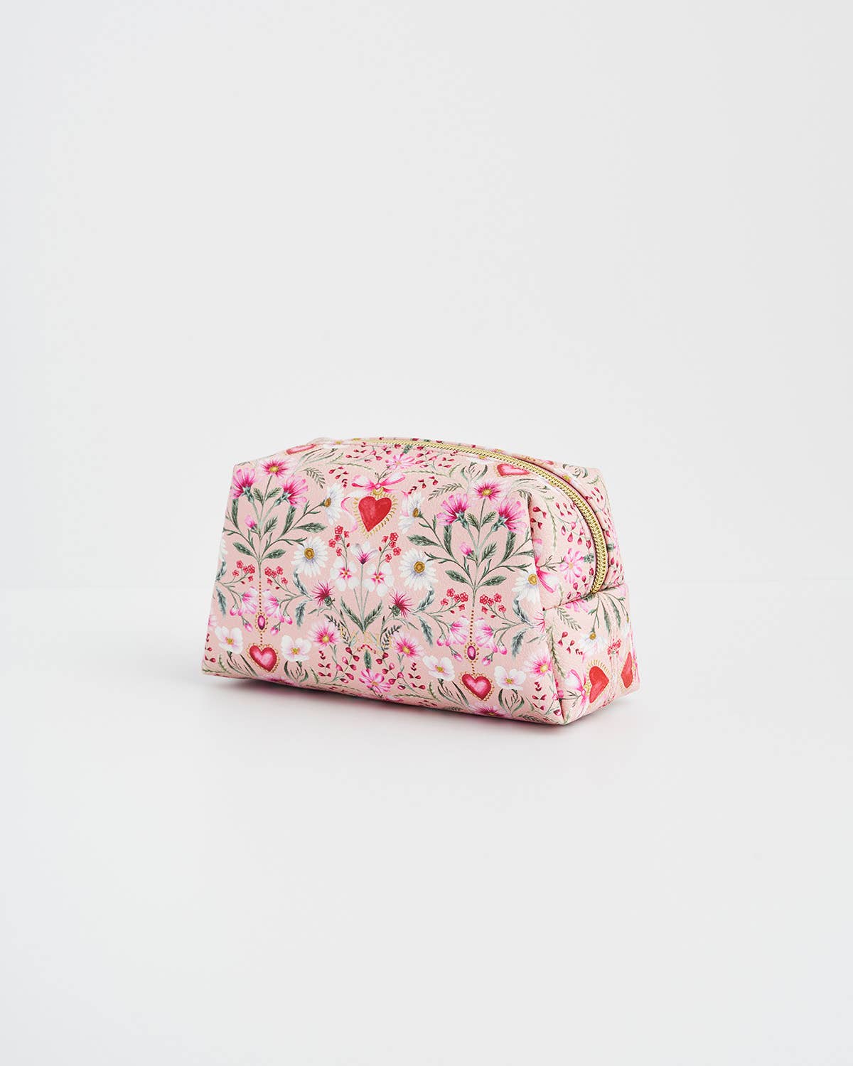 Small cosmetic bag with floral pattern on a white background
