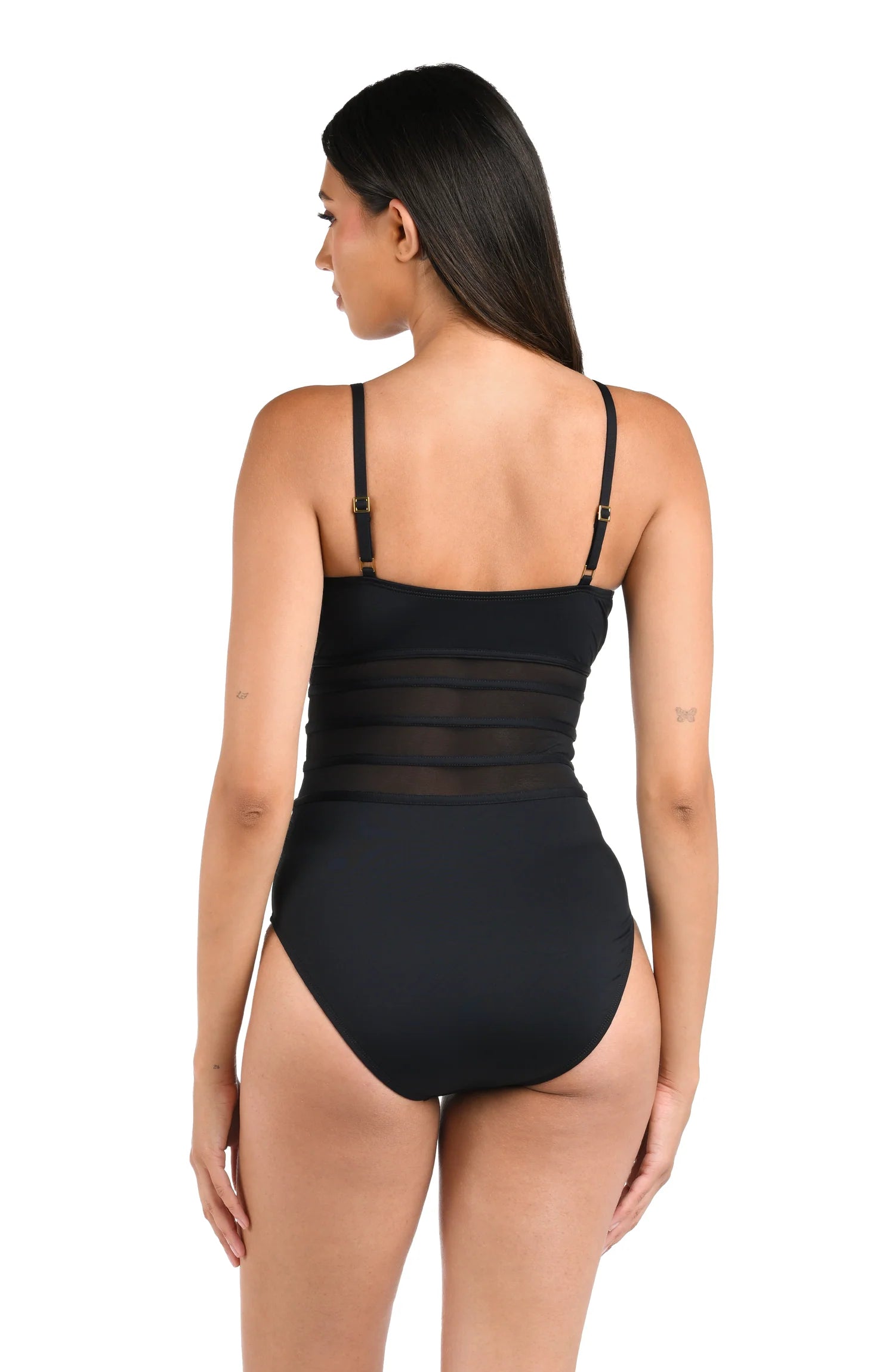 Island Goddess Over the Shoulder Mesh One Piece - Black - OLIVIA PAISLEY 