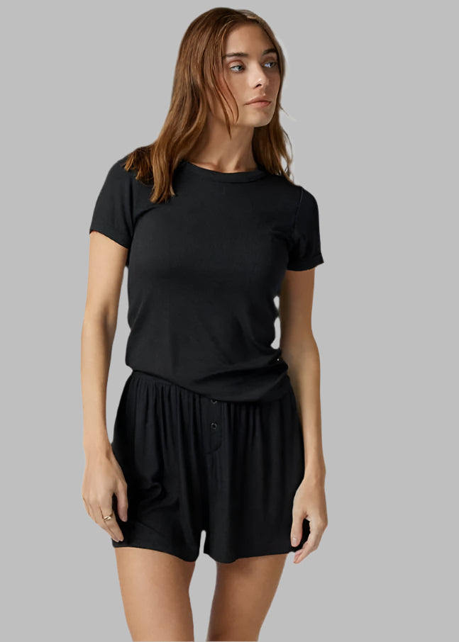 Soft Modal Rib Tee Two Piece Short Set - OLIVIA PAISLEY 