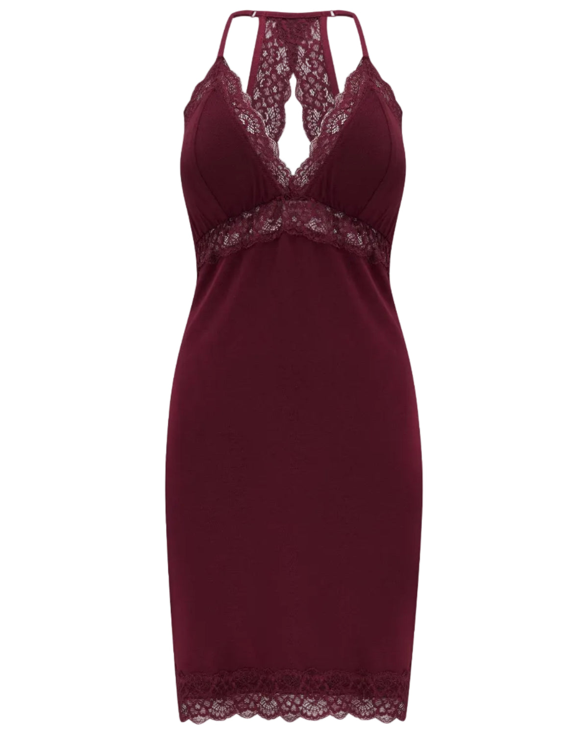 Sofia Lace Sheer Panel Removable Cup Chemise Berry - OLIVIA PAISLEY