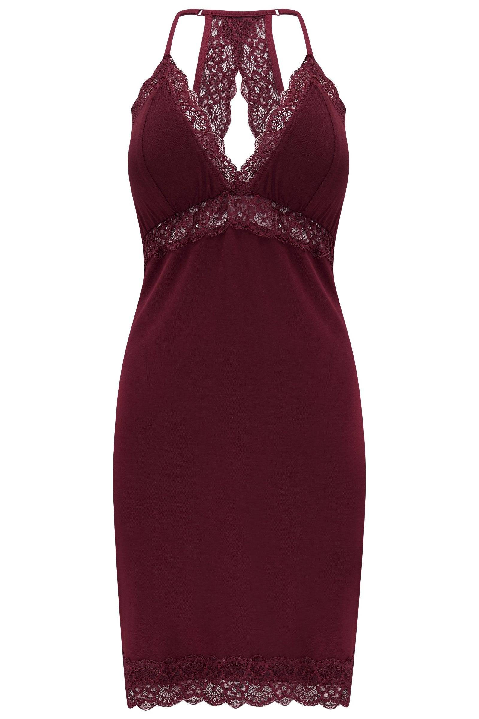 Sofia Lace Sheer Panel Removable Cup Chemise Berry - OLIVIA PAISLEY 