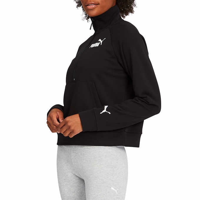 Puma Women's Half Zip Pullover Sweatshirt Black - OLIVIA PAISLEY 
